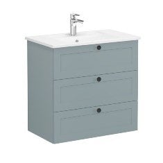 Vitra Root Classic 68921 Lavabo Dolabı, Üç Çekmeceli, 80 Cm, Mat Fiyord Yeşili, Köşeli Lavabolu